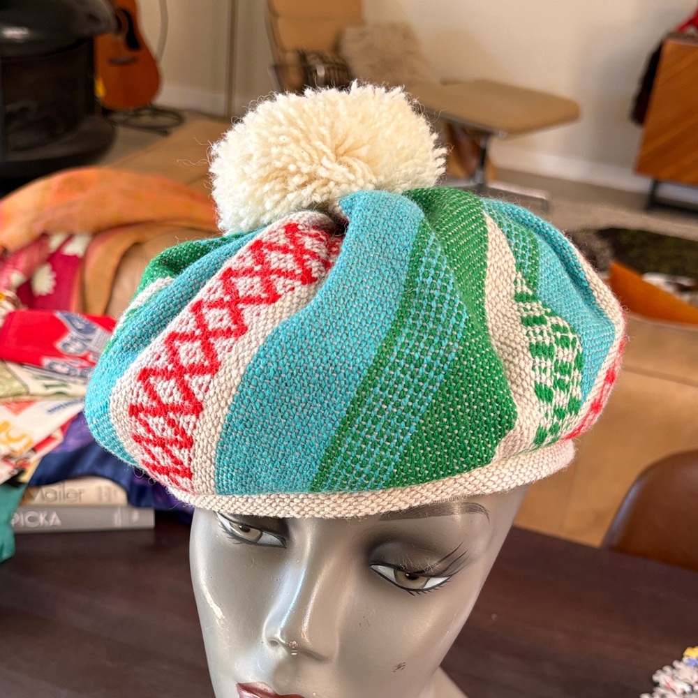 Vintage Madawaska Weavers Wool Beret with Pom-Pom